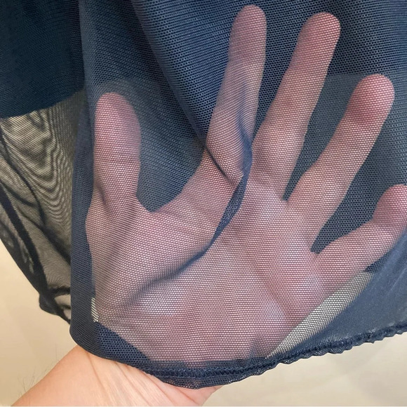 SYMPLI Sz 16 Stretchy Straight Elastic Waist High Low Mesh Hem Skirt in Blue - Picture 3 of 8